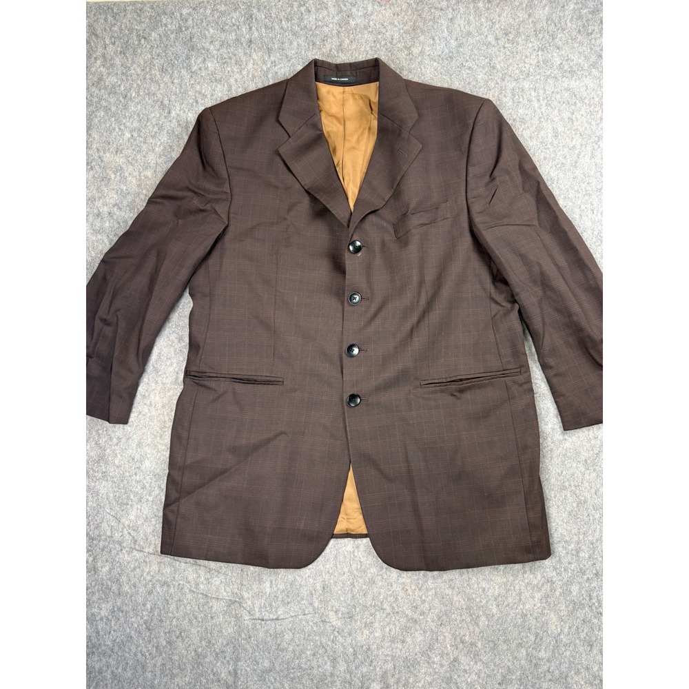 FUBU Blazer Men 44 Brown Wool Plaid 4-Button Vintage 90s Suit Jacket Luxury Rare